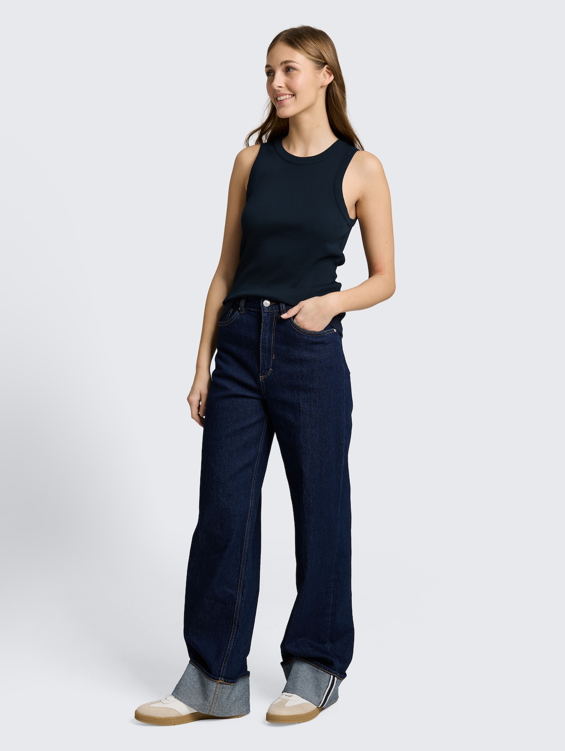 Slim Fit Top mit Rippstruktur - sky captain blue - Model-Vorderansicht