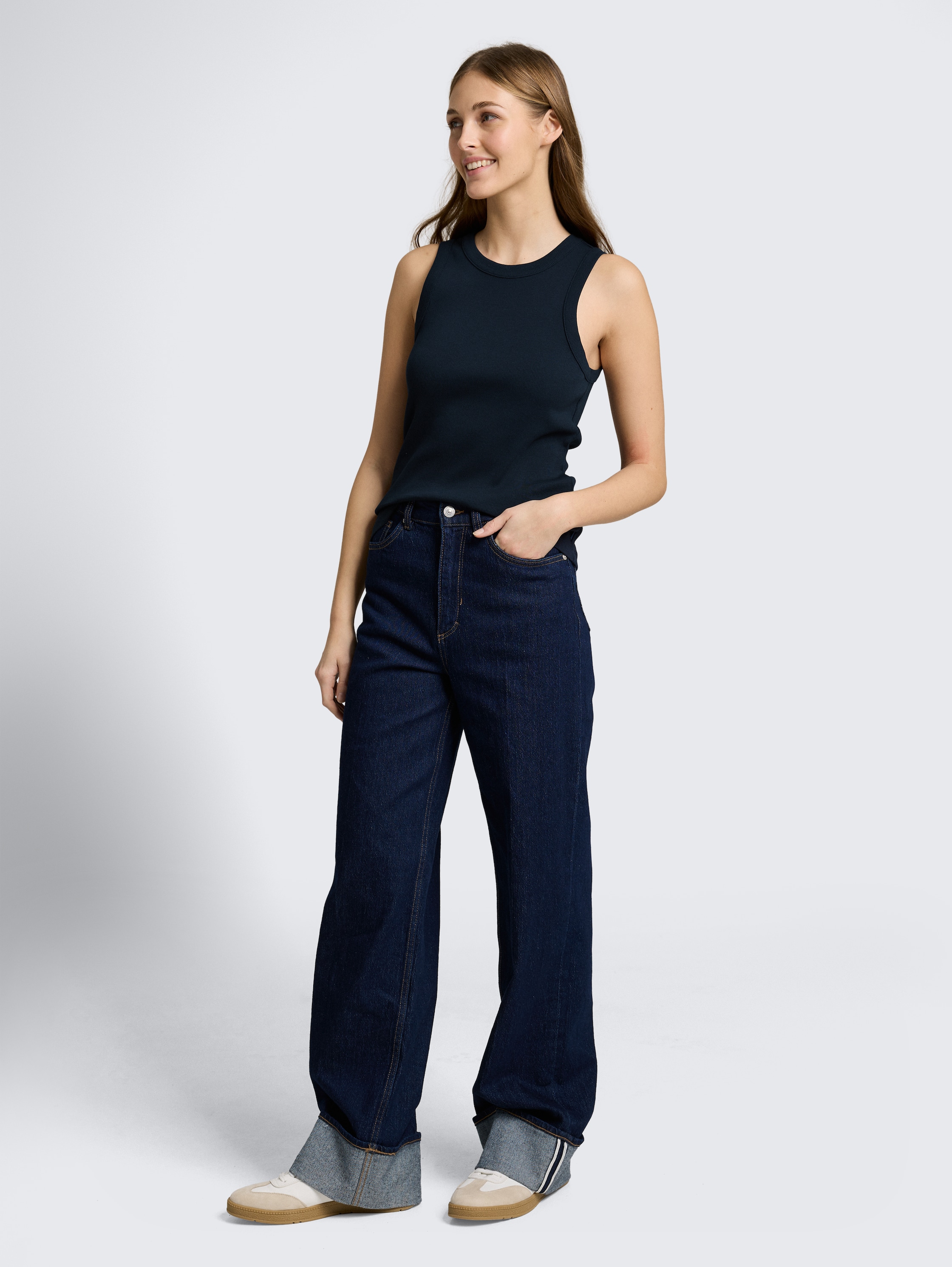 Slim Fit Top mit Rippstruktur - sky captain blue - Model-Vorderansicht