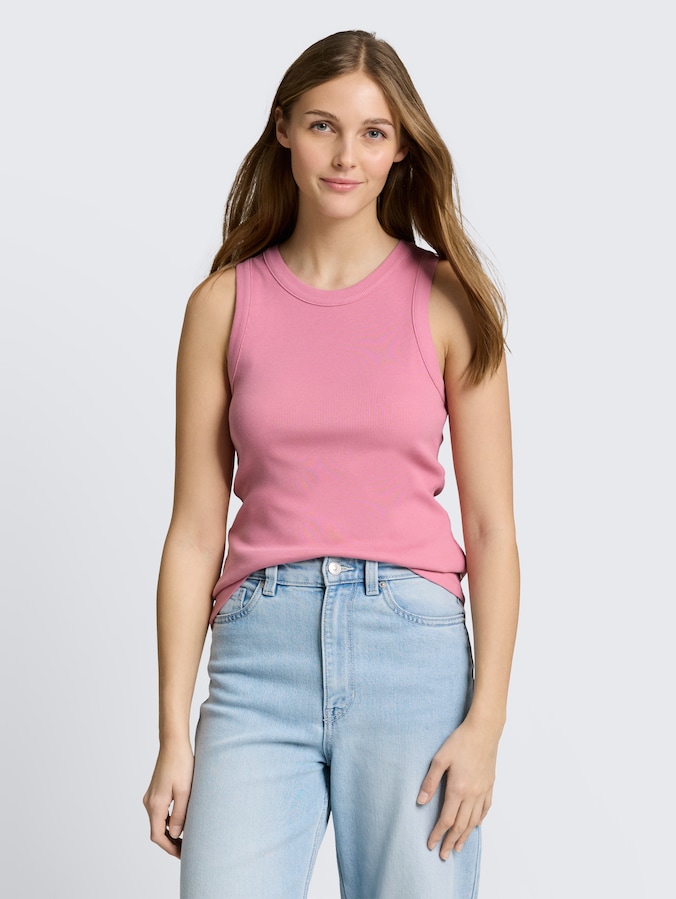 Slim fit top met ribbelstructuur door Denim Female, Soft Blush Rose