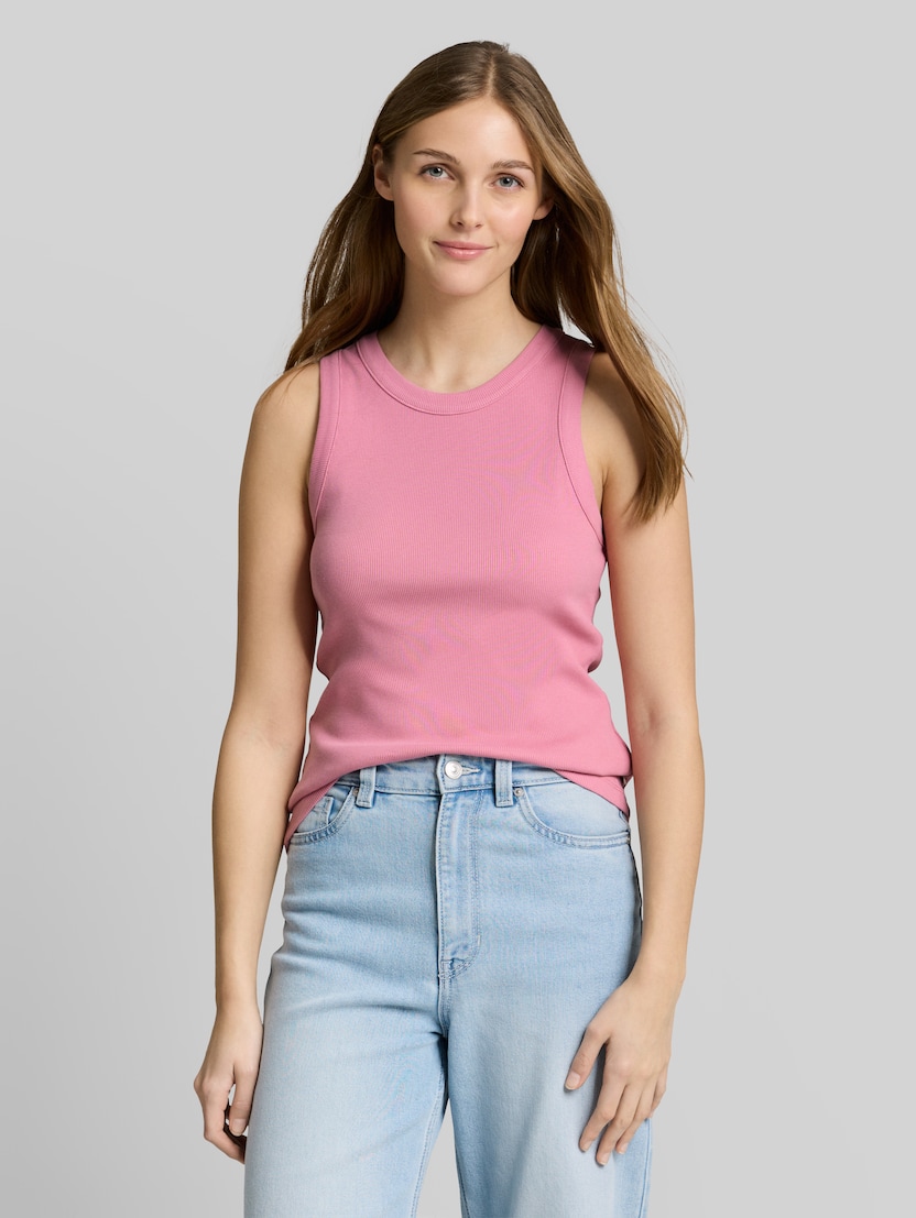Slim Fit Top mit Rippstruktur von Denim Female, Soft Blush Rose