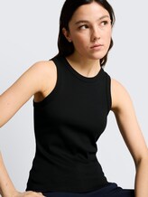 Slim Fit Top mit Rippstruktur - deep black - Detail-Model-Ansicht