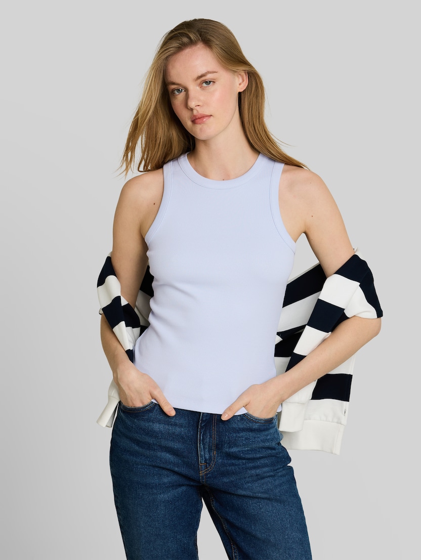 Slim fit top met ribbelstructuur door Denim Female, mountain sky blue