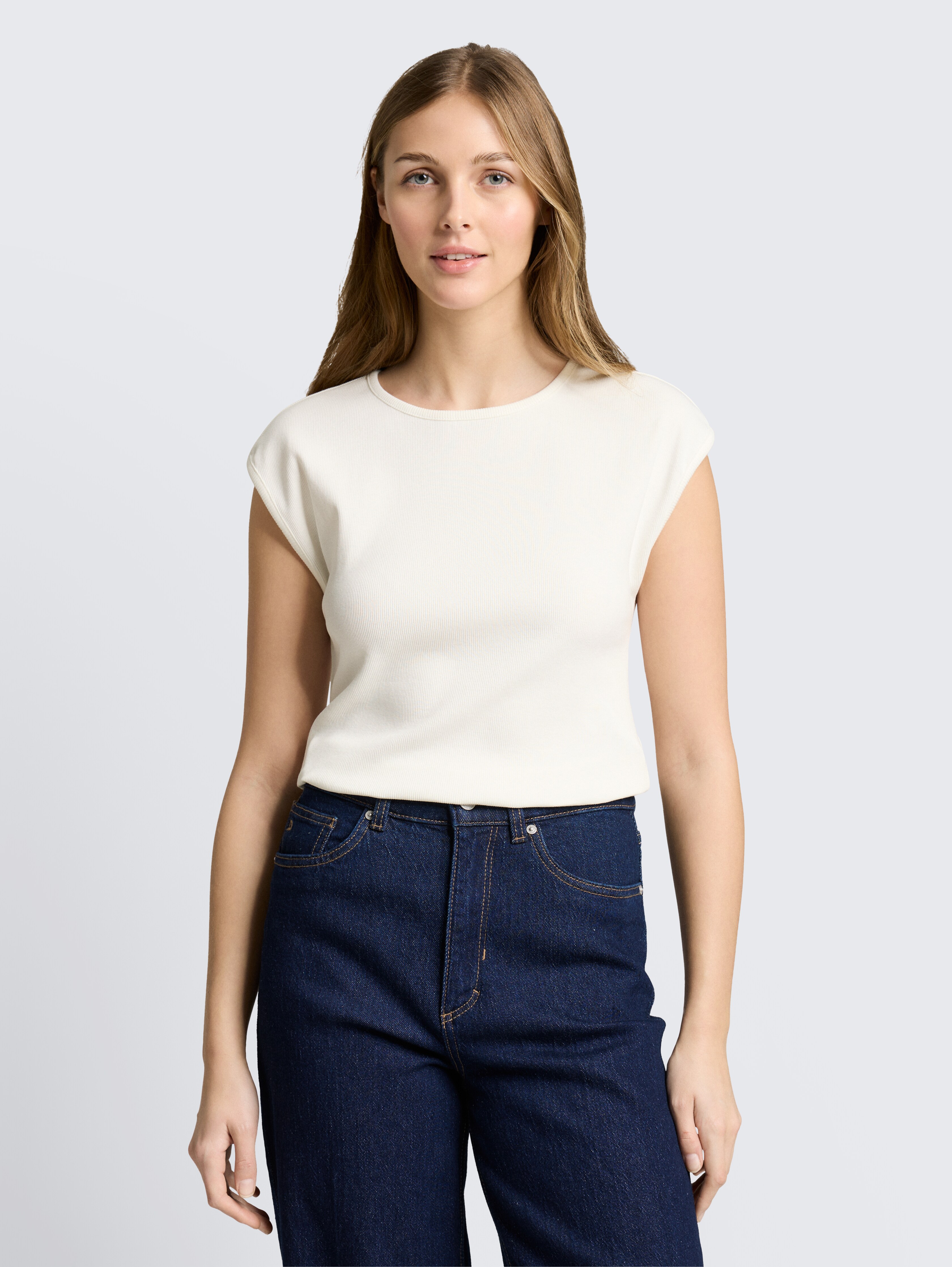 Slim Fit T-Shirt mit Rippstruktur von Denim Female, off white