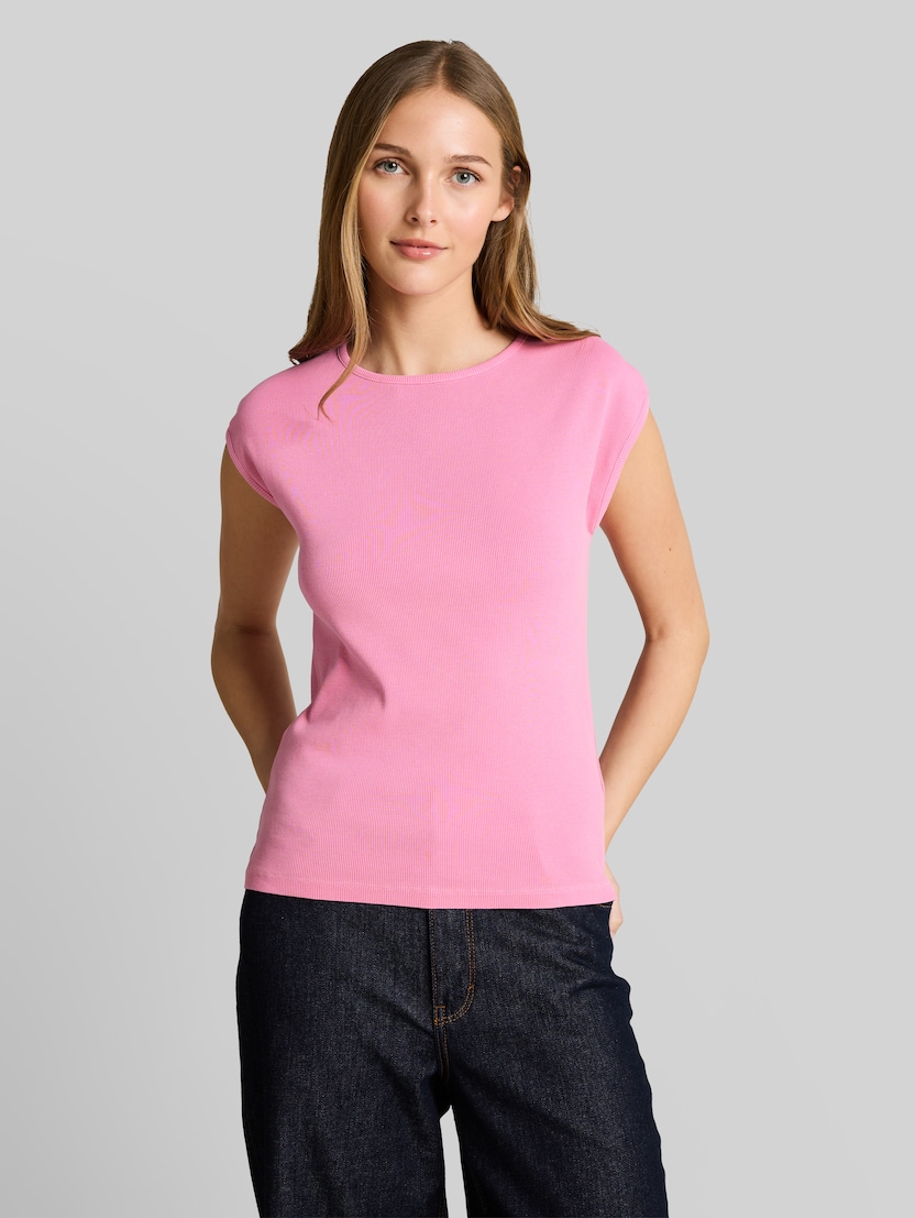 Slim Fit T-Shirt mit Rippstruktur von Denim Female, Soft Blush Rose