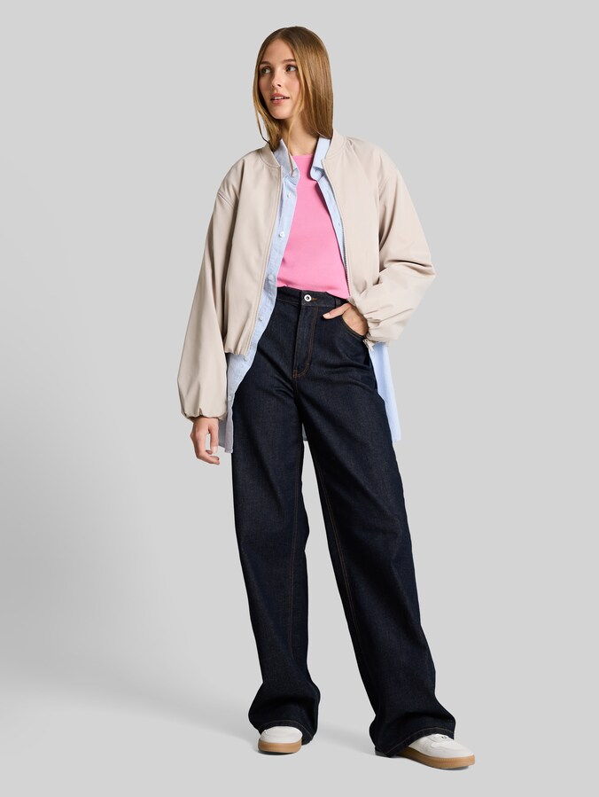 Slim fit T-shirt met ribbelstructuur door Denim Female, Soft Blush Rose
