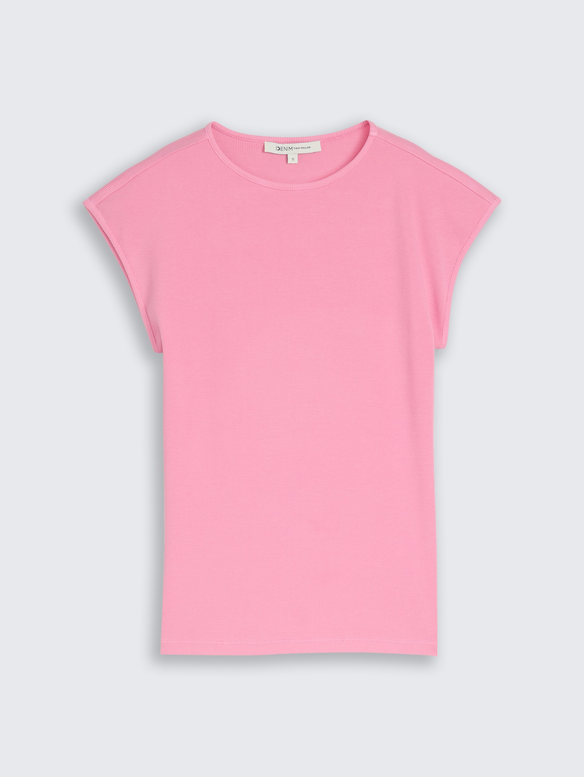Slim fit T-shirt met ribbelstructuur - Soft Blush Rose - Product vooraanzicht