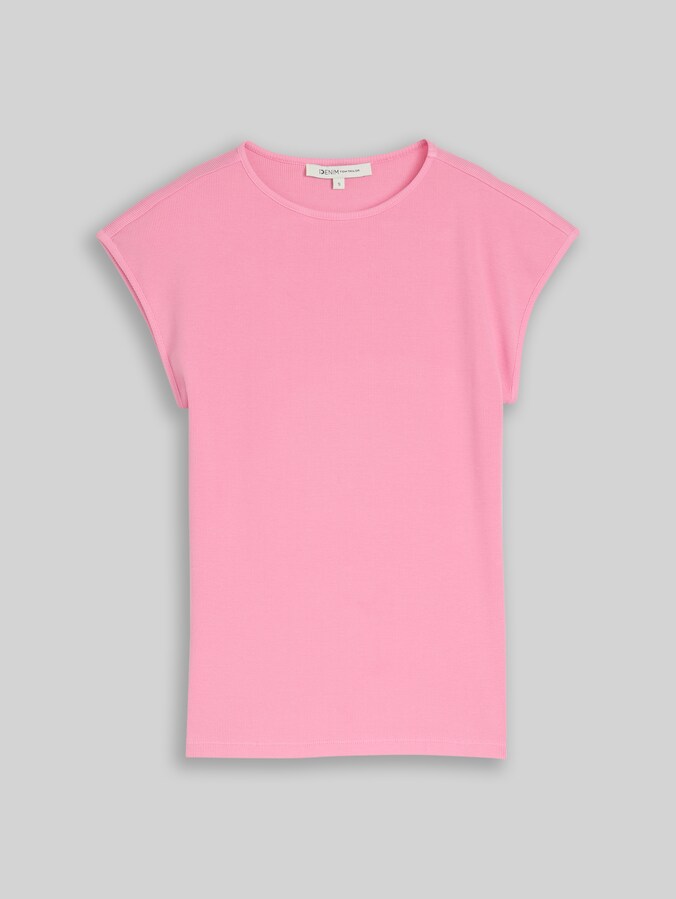 Slim fit T-shirt met ribbelstructuur door Denim Female, Soft Blush Rose