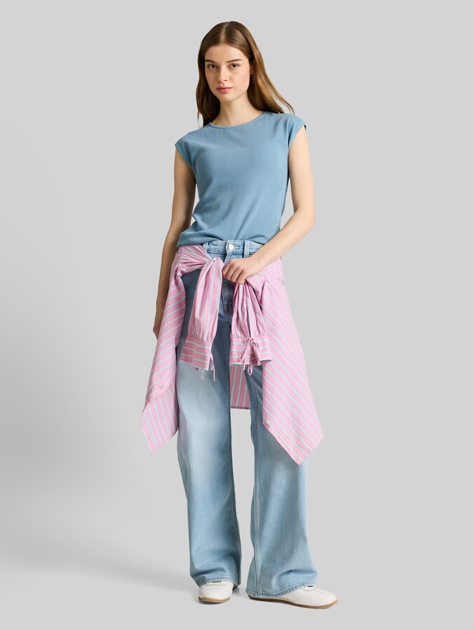 Slim Fit T-Shirt mit Rippstruktur von Denim Female, spring lake blue