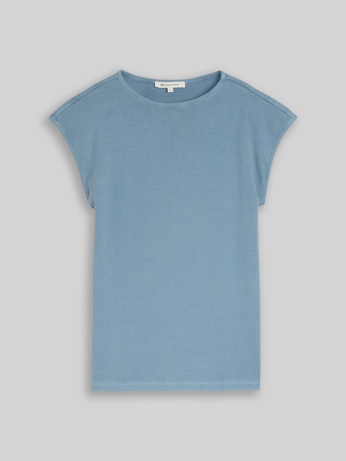 Slim fit T-shirt met ribbelstructuur door Denim Female, spring lake blue