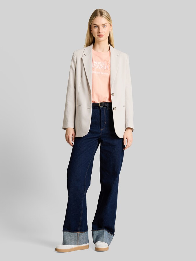 Loose fit T-shirt met borduursel door Denim Female, Orange Parfait