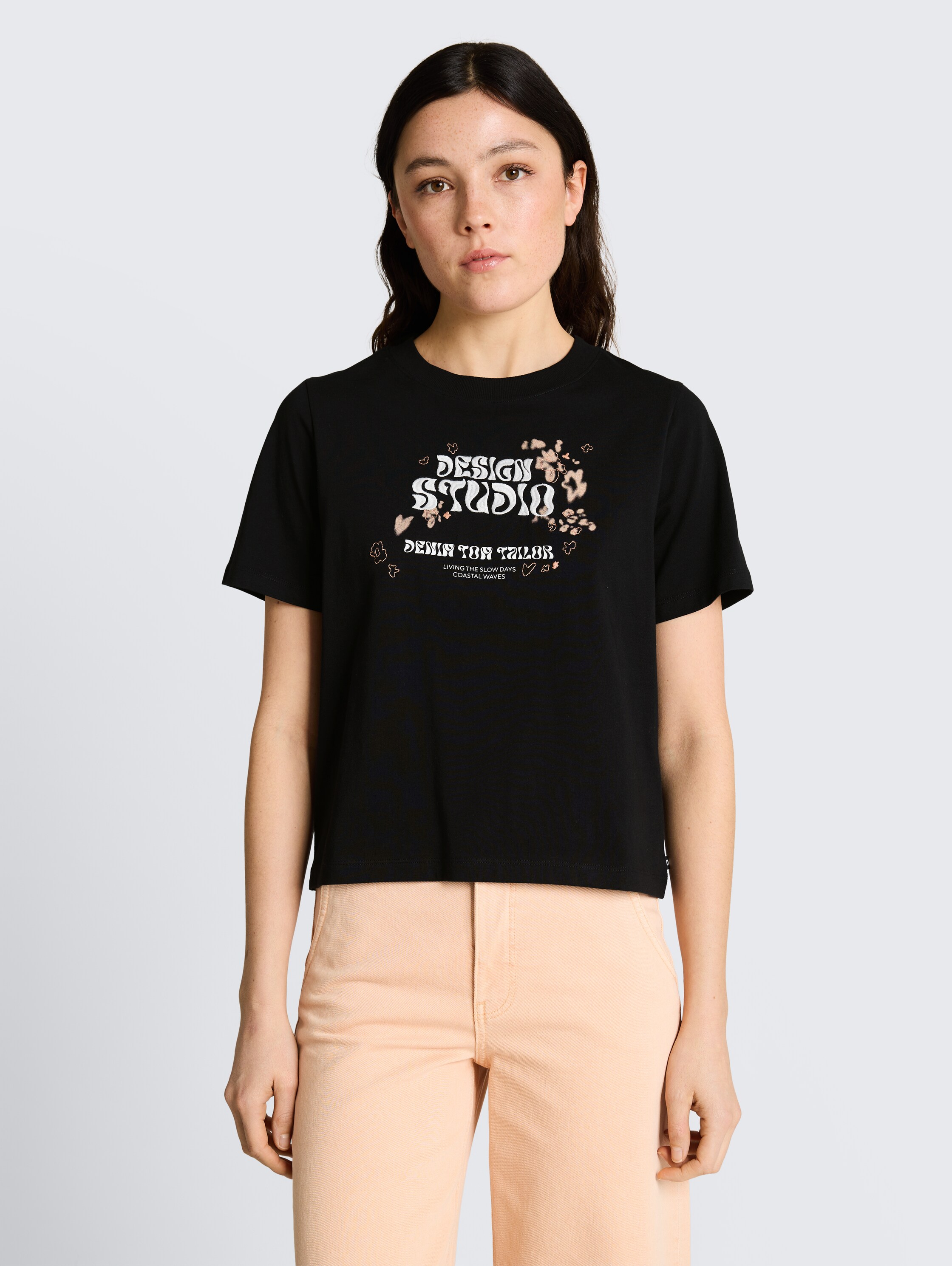 Loose fit T-shirt met borduursel - deep_black_1 - 