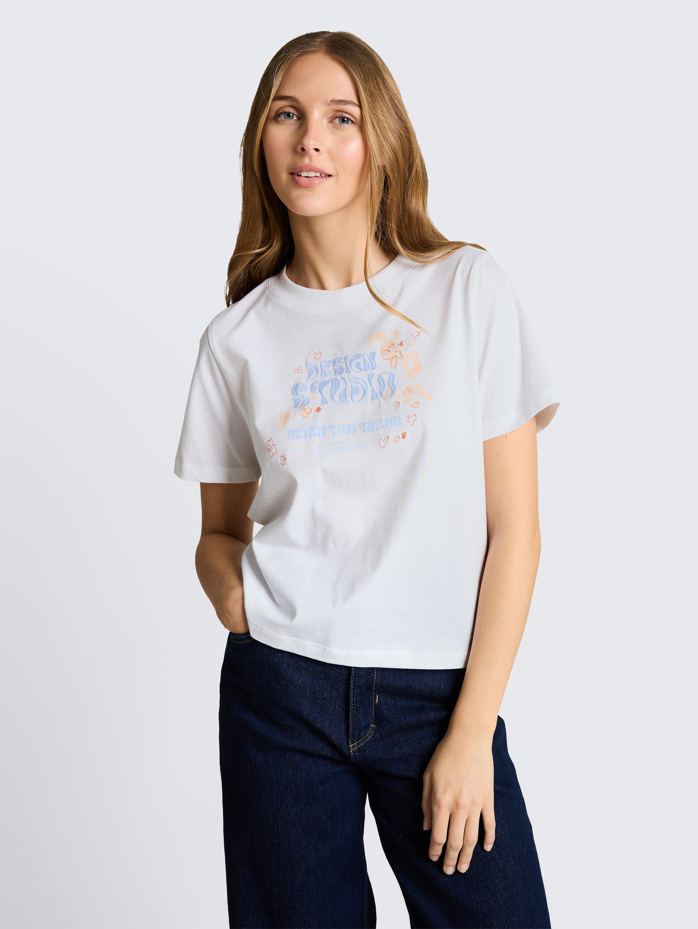Loose fit T-shirt met borduursel - white - 