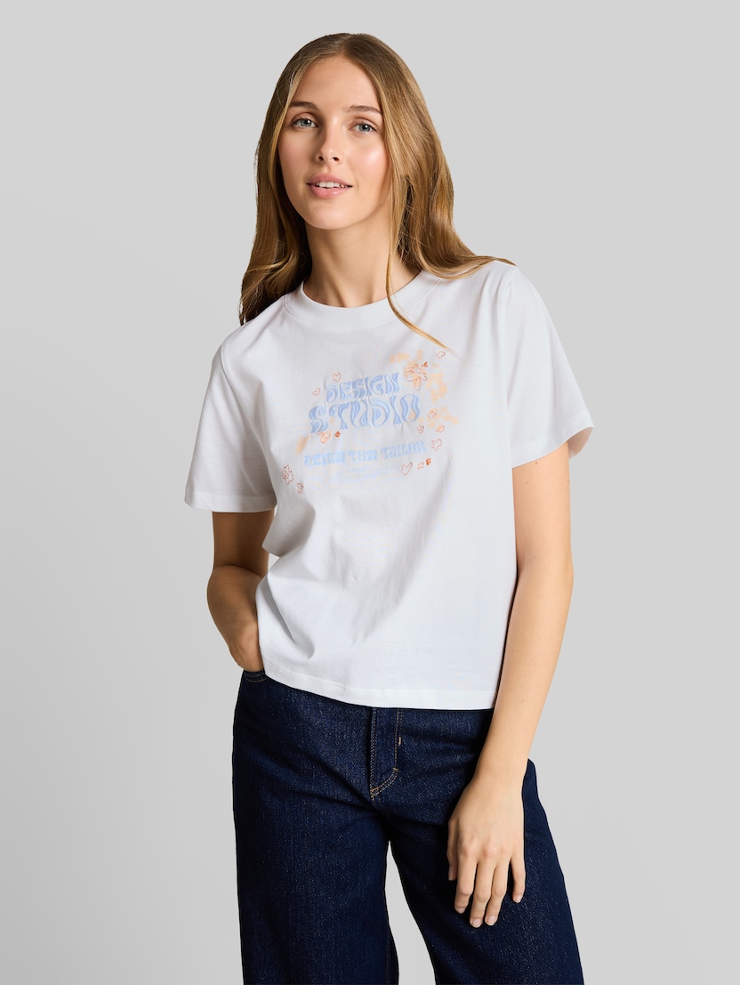 Loose Fit T-Shirt mit Stickerei von Denim Female, White