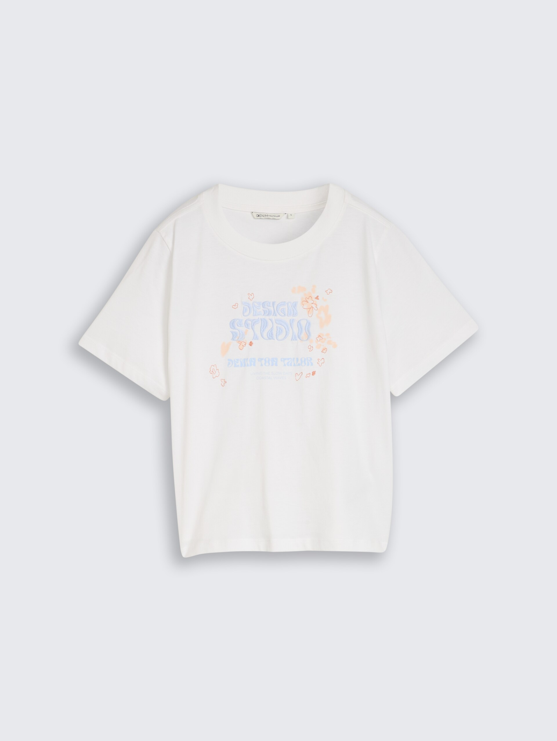 Loose Fit T-Shirt mit Stickerei - White - Vorder-Produkt-Ansicht