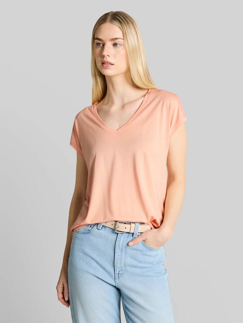 T-Shirt mit V-Ausschnitt von Denim Female, Orange Parfait