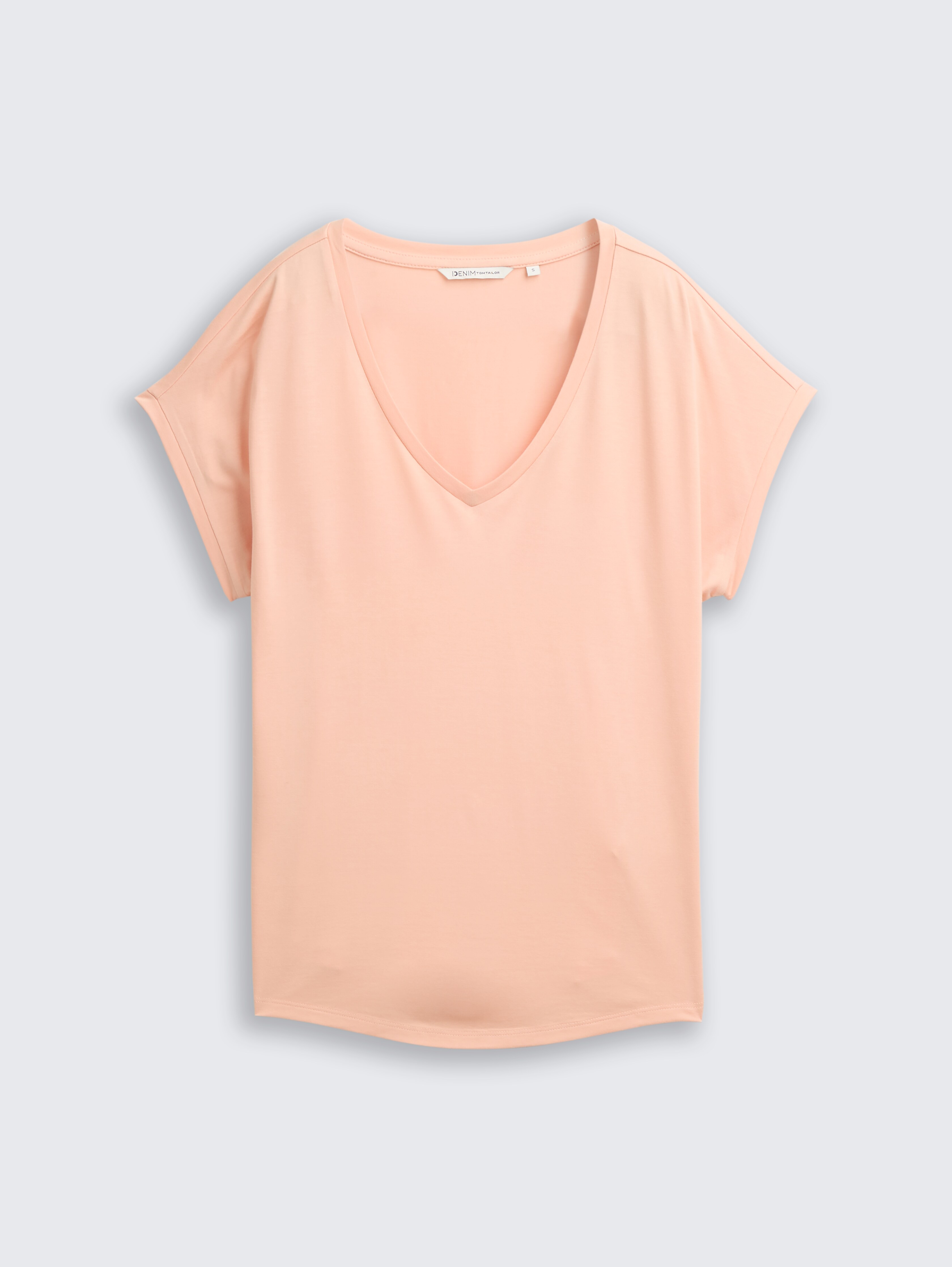 T-shirt with V-neck by Denim Female, Orange Parfait