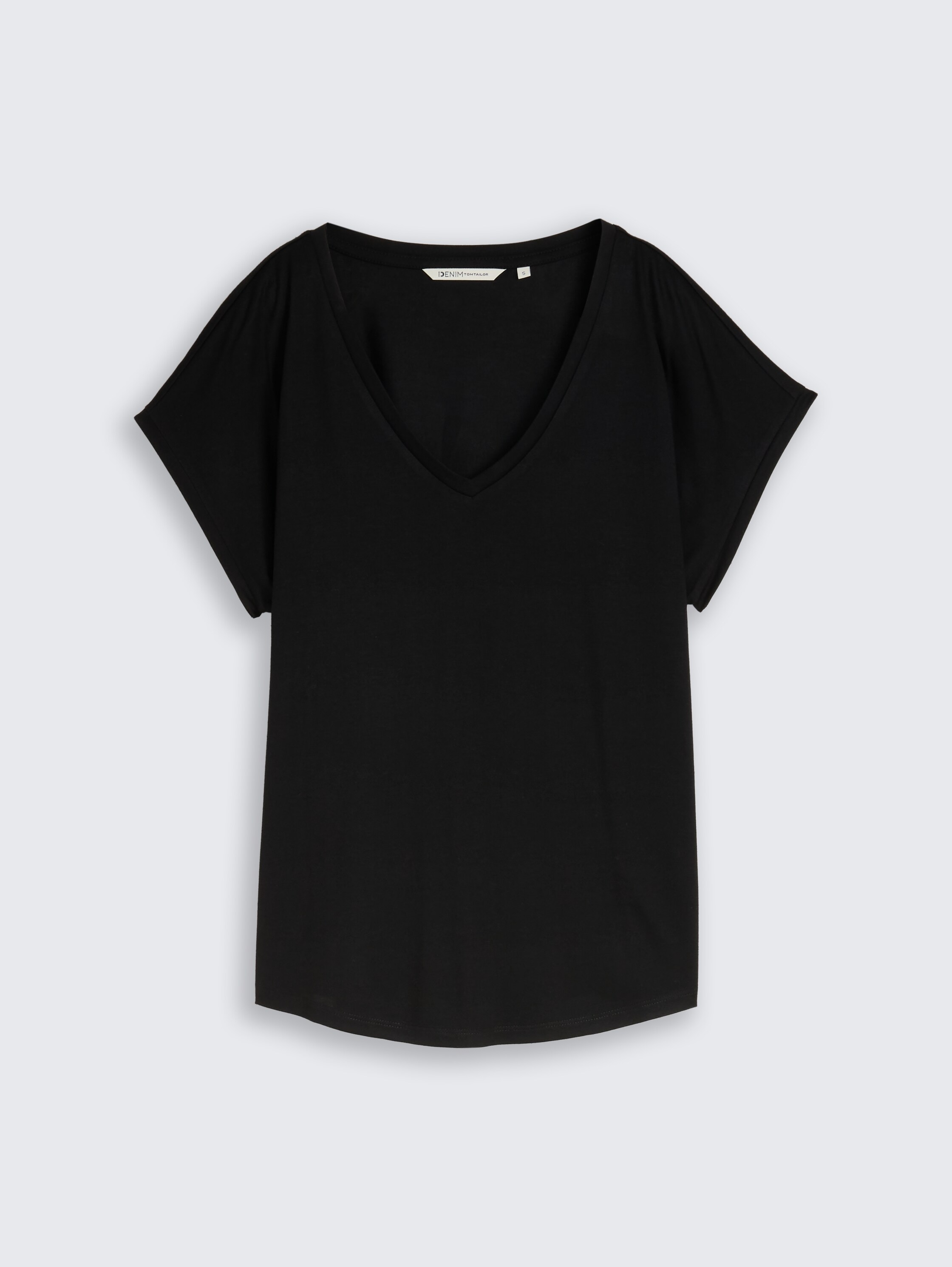 T-shirt with V-neck - deep_black_1 - 
