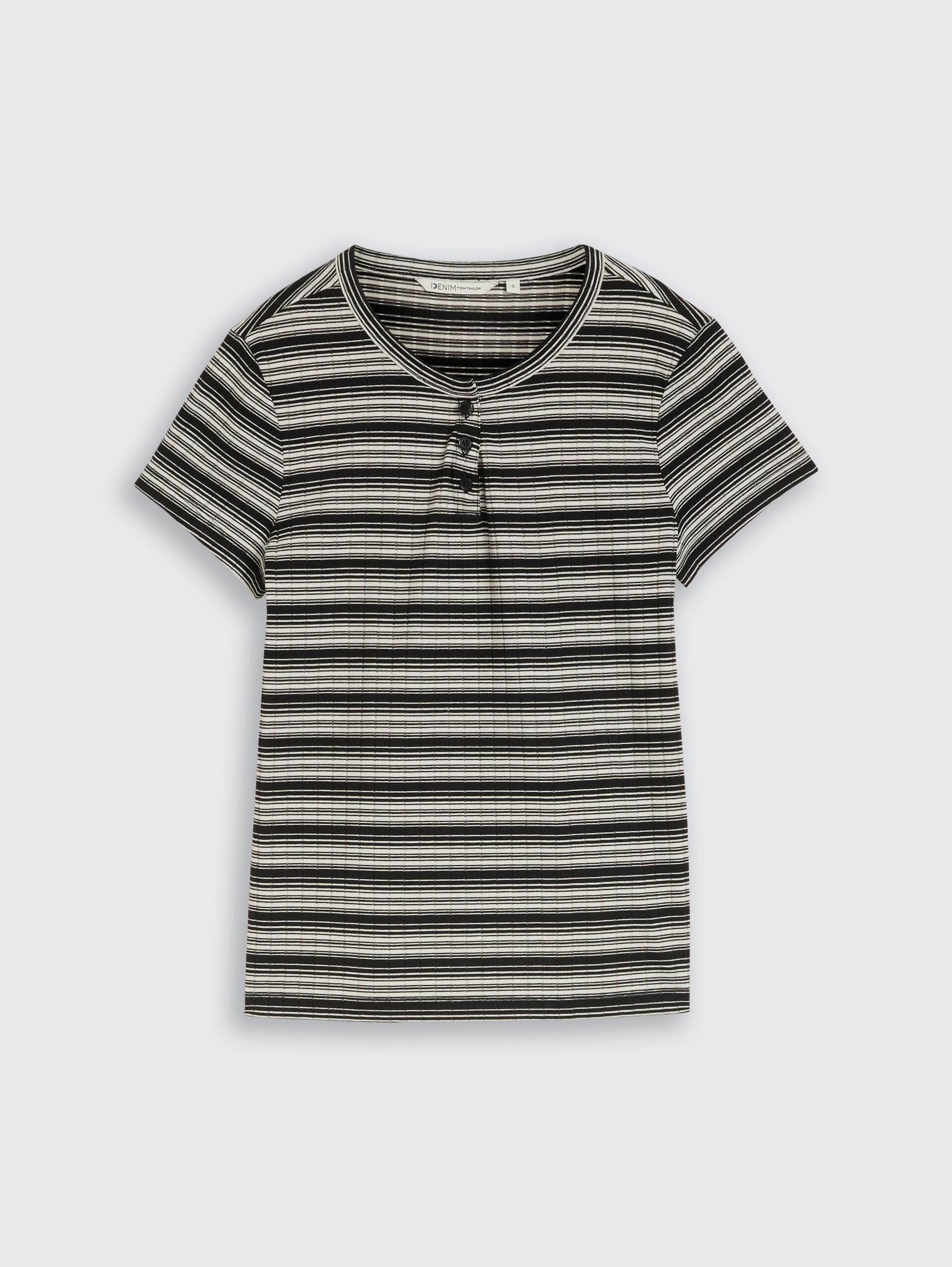 Henley T-Shirt mit Streifenmuster - black white gradient stripe - Vorder-Produkt-Ansicht