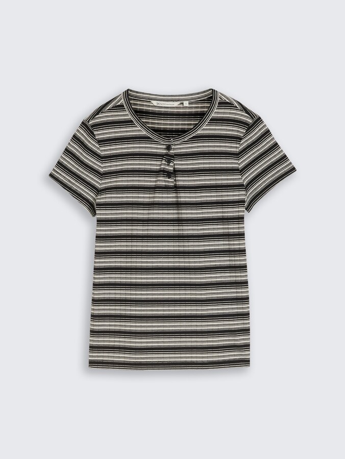 Henley T-Shirt mit Streifenmuster von Denim Female, black white gradient stripe