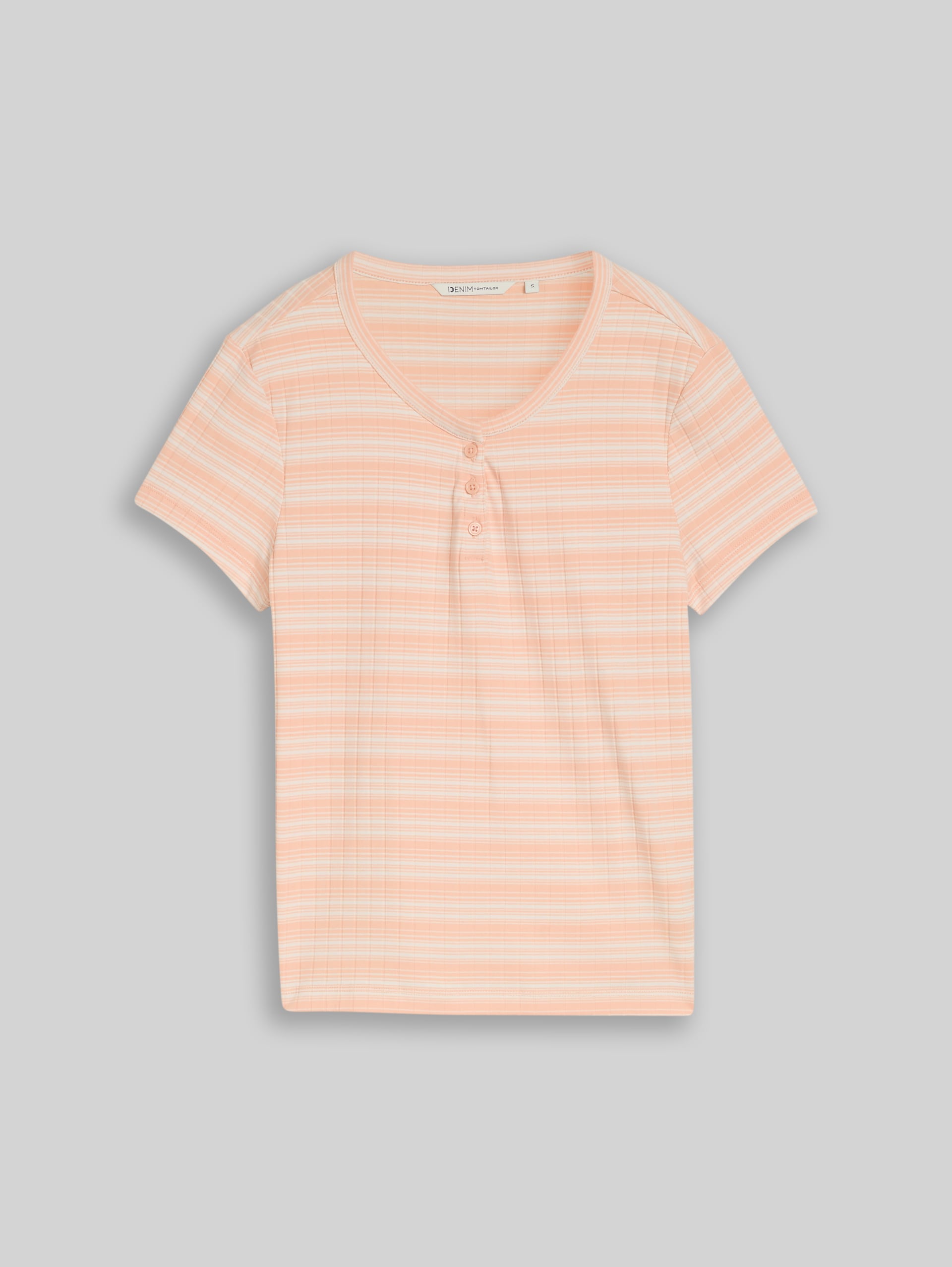 Henley T-shirt with striped pattern - apricot white gradient stripe - Front product view