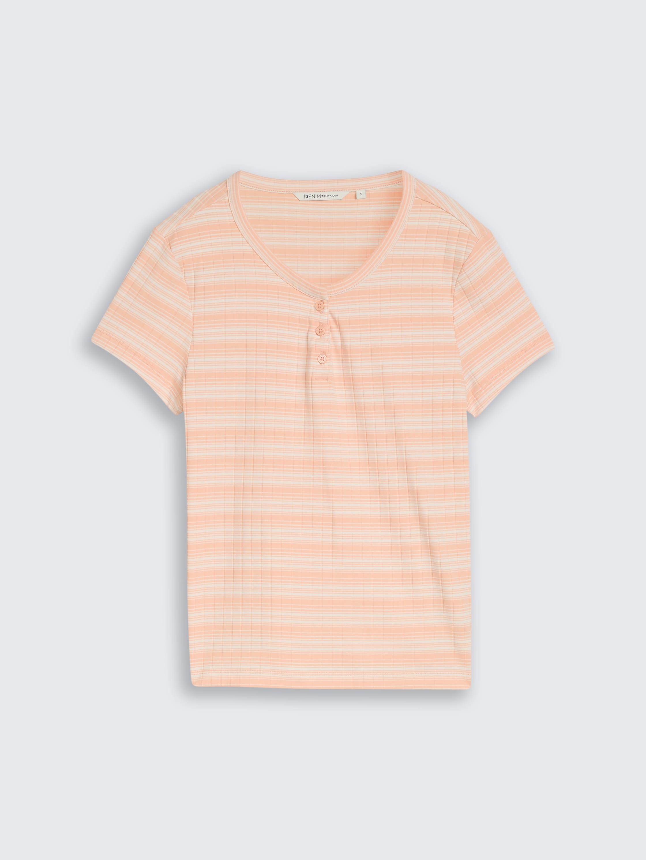 Henley T-Shirt mit Streifenmuster - apricot_white_gradient_stripe - 