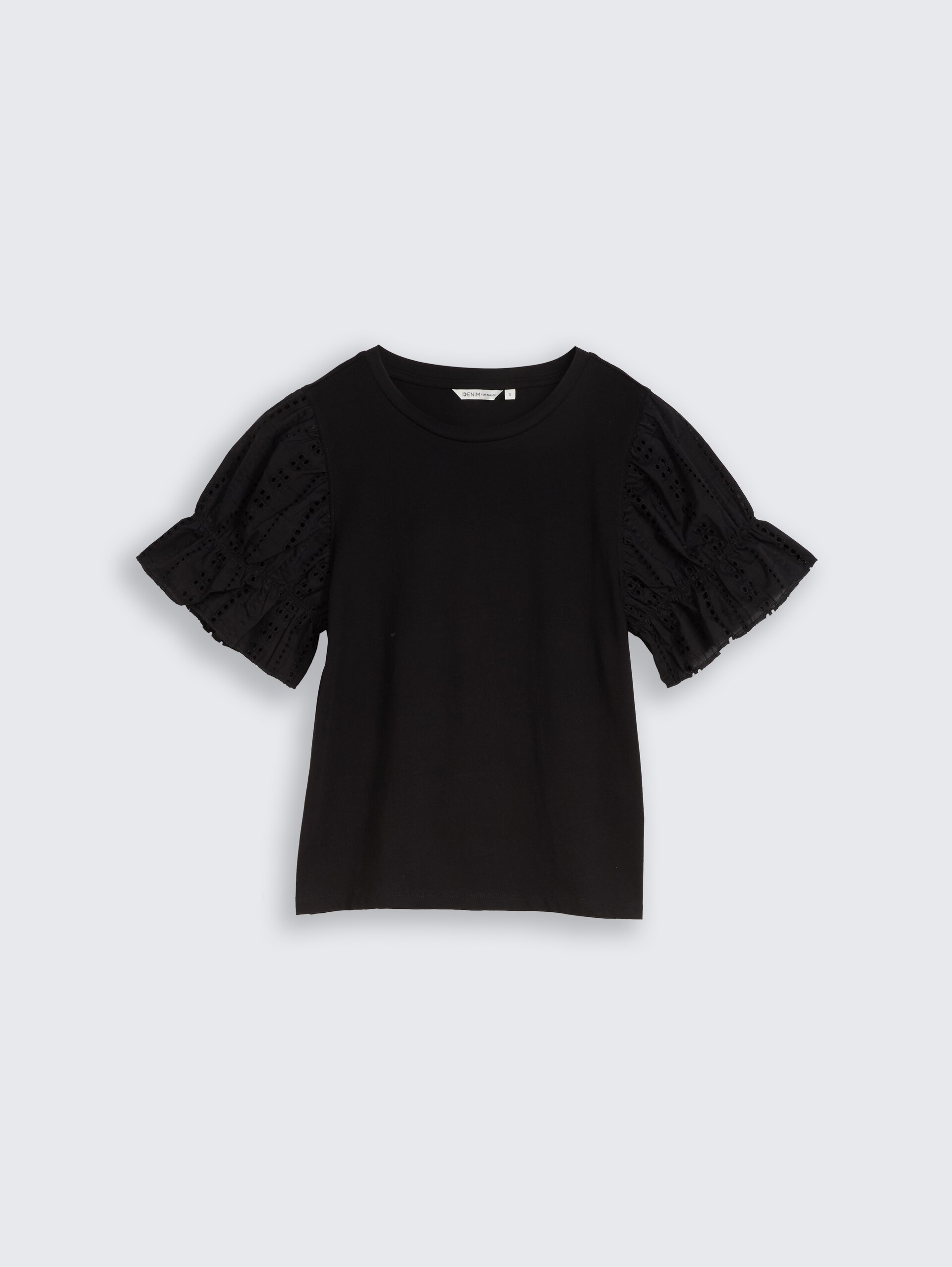 Loose Fit T-Shirt mit Lochstickereien - deep black - Vorder-Produkt-Ansicht