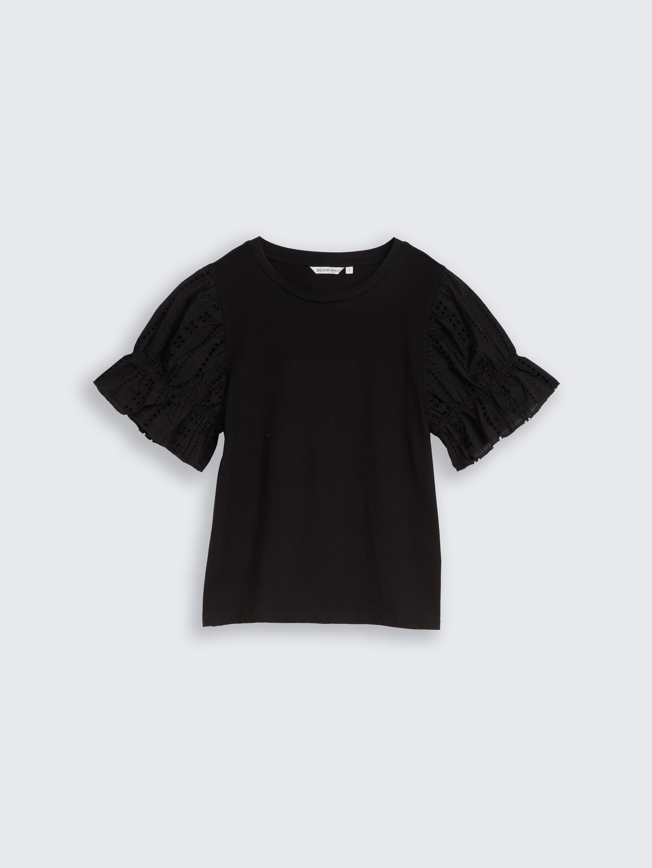 Loose fit T-shirt met opengewerkte borduursels - deep_black_1 - 