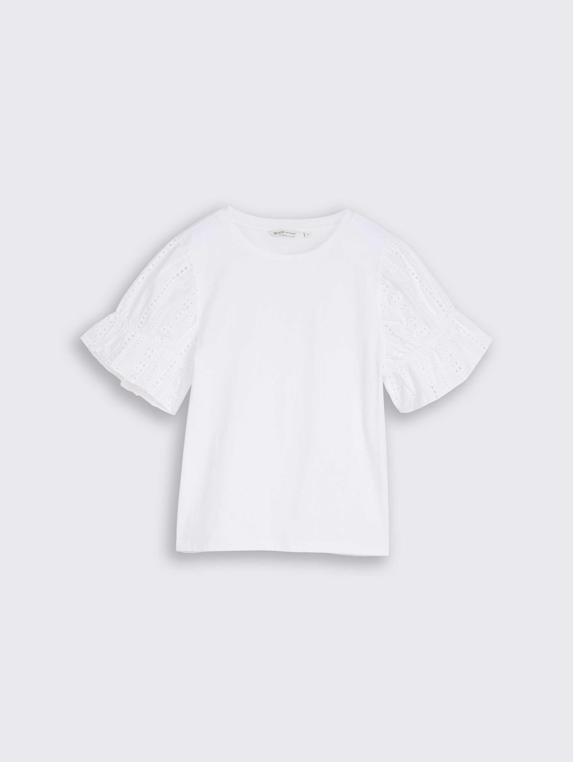 Loose Fit T-Shirt mit Lochstickereien - White - Vorder-Produkt-Ansicht