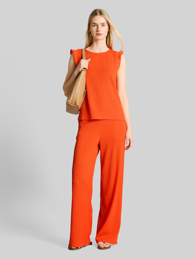 Losvallende crinkle top met volants door Denim Female, Fiery Orange