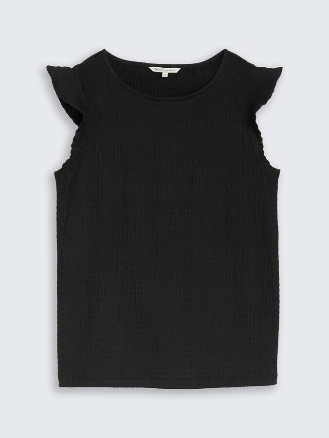 Loose Fit Crinkle Top mit Volants von Denim Female, deep black