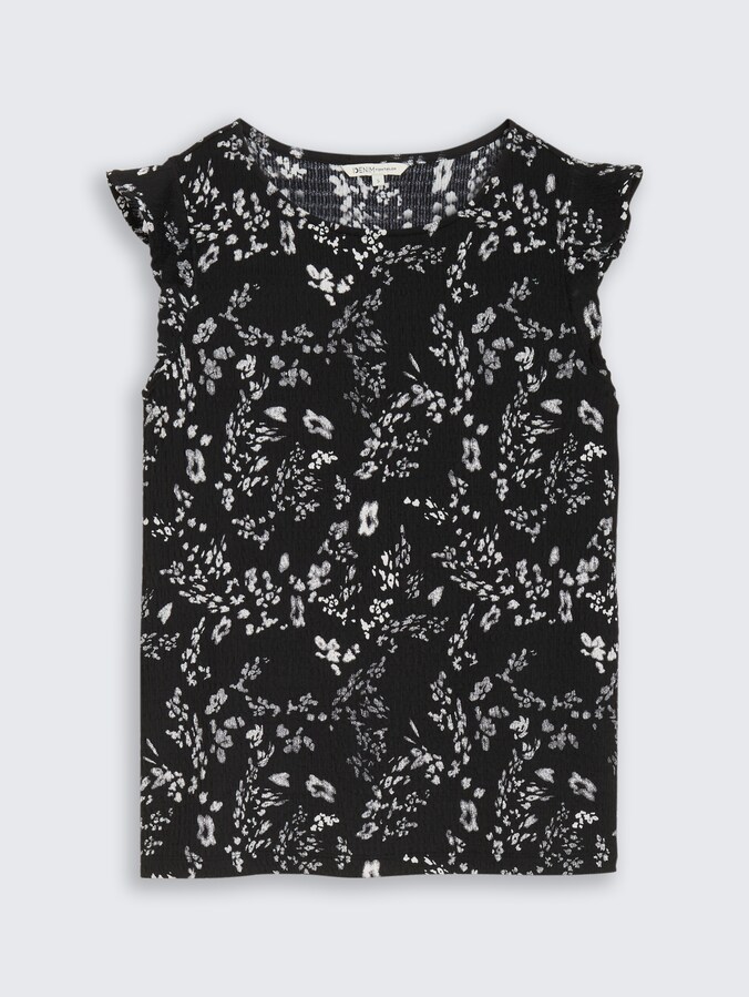 Loose Fit Crinkle Top mit Volants von Denim Female, black white flower print