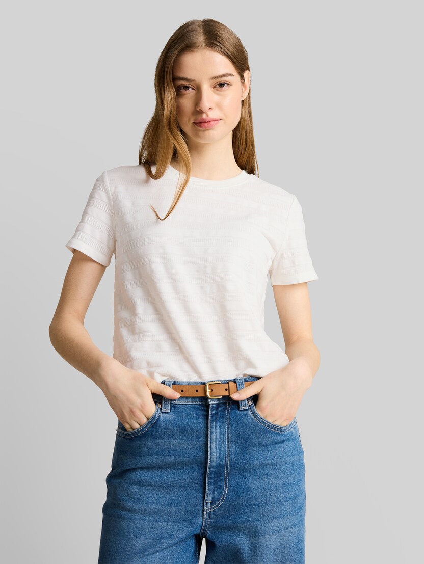 Jacquard T-Shirt mit Rundhalsausschnitt von Denim Female, off white