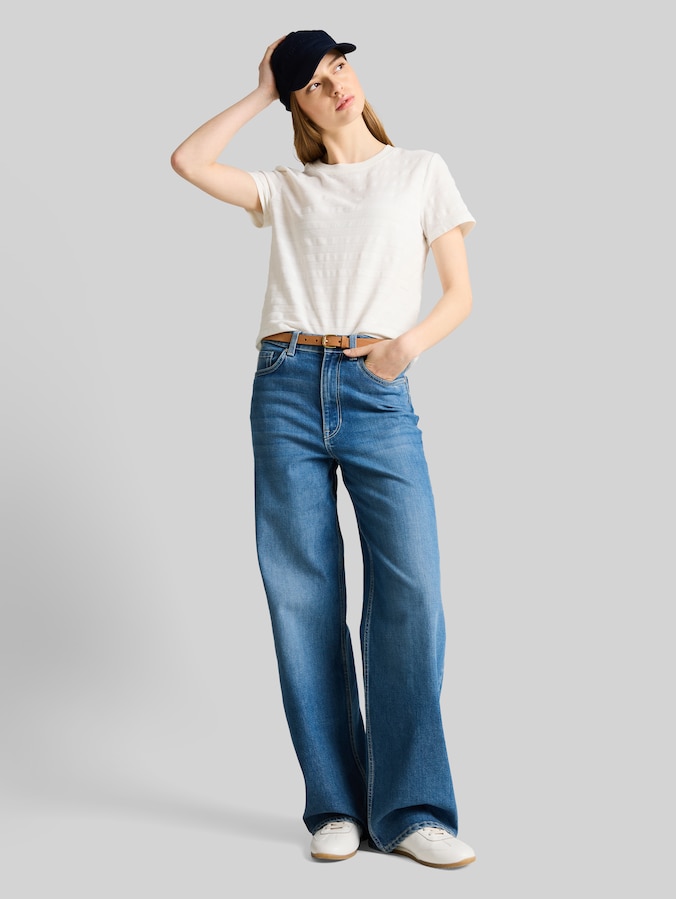 T-shirt jacquard à col rond par Denim Female, off white