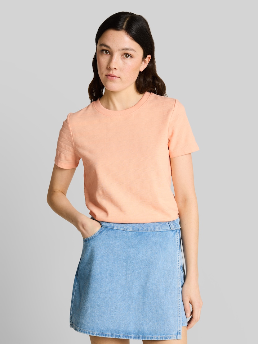 Jacquard T-shirt met ronde hals door Denim Female, Orange Parfait