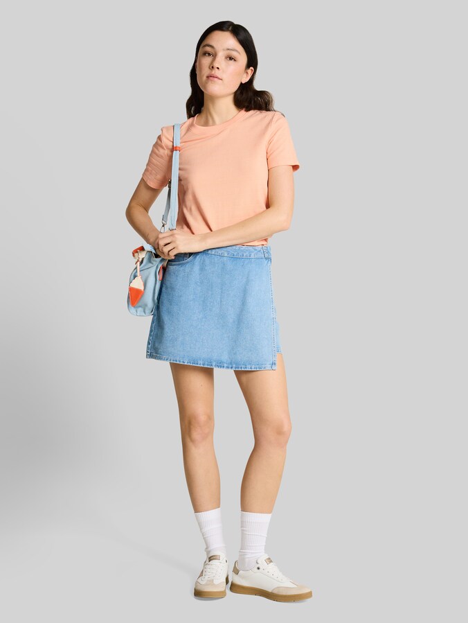 Jacquard T-Shirt mit Rundhalsausschnitt von Denim Female, Orange Parfait