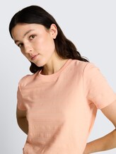 Jacquard T-Shirt mit Rundhalsausschnitt - Orange Parfait - Detail-Model-Ansicht