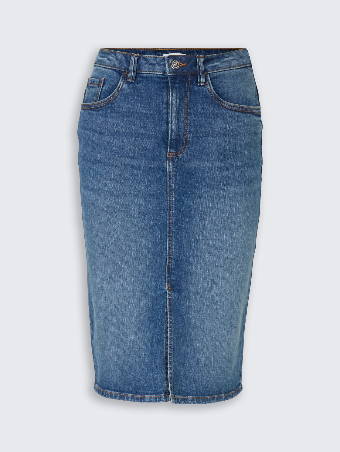 Midi-Jeansrock mit Schlitz - Clean Light Stone Blue Denim - Vorder-Produkt-Ansicht