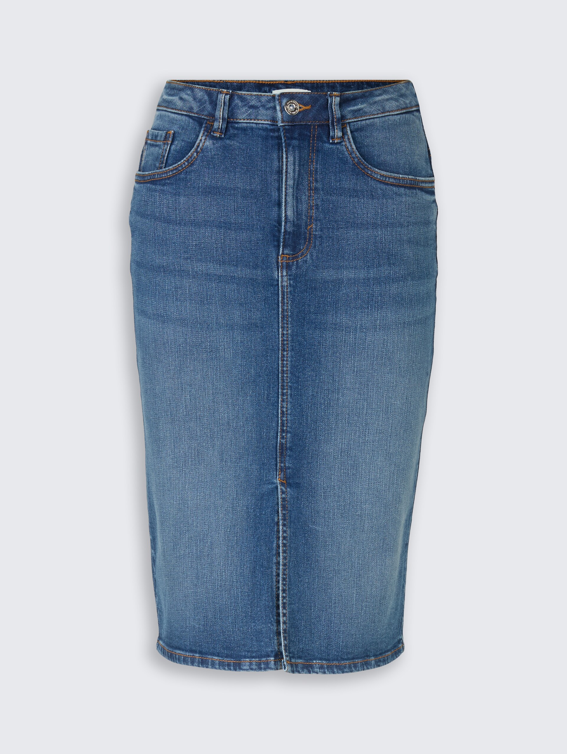 Midi-Jeansrock mit Schlitz - Clean Light Stone Blue Denim - Vorder-Produkt-Ansicht