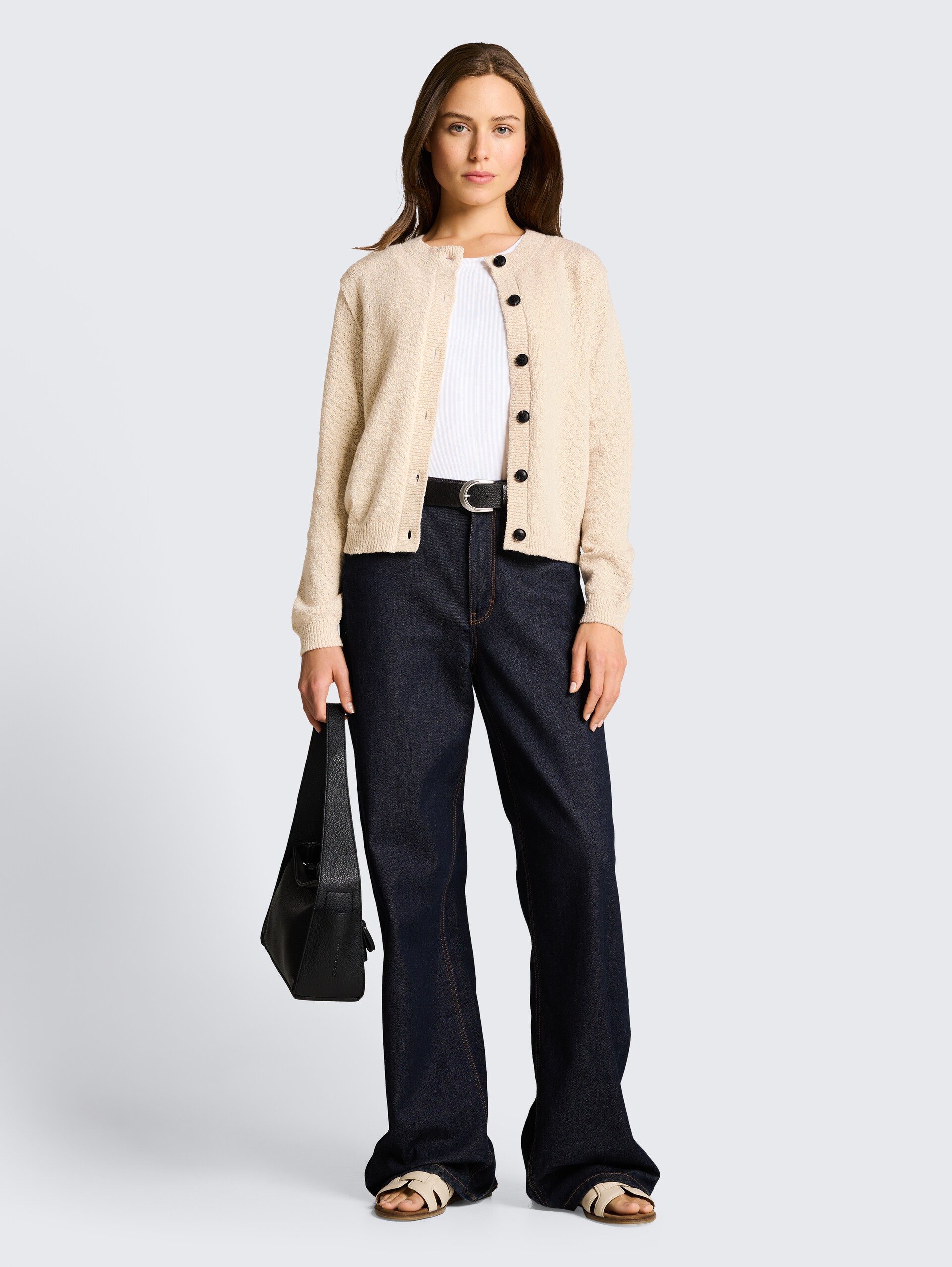Cardigan à col rond - sand stone beige - Vue de face du modèle