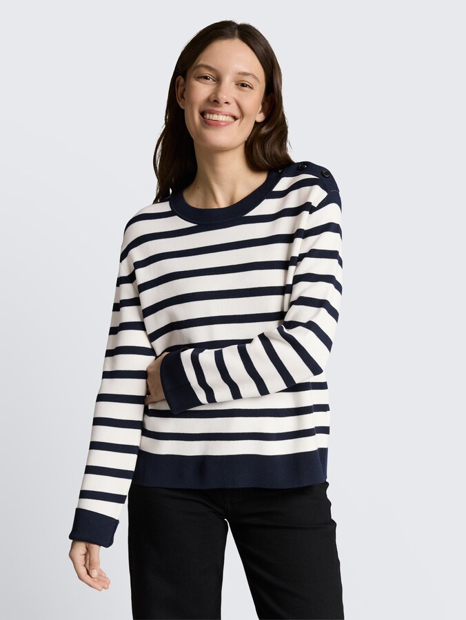 Knitted jumper with striped pattern by Women, white sky blue knit stripe