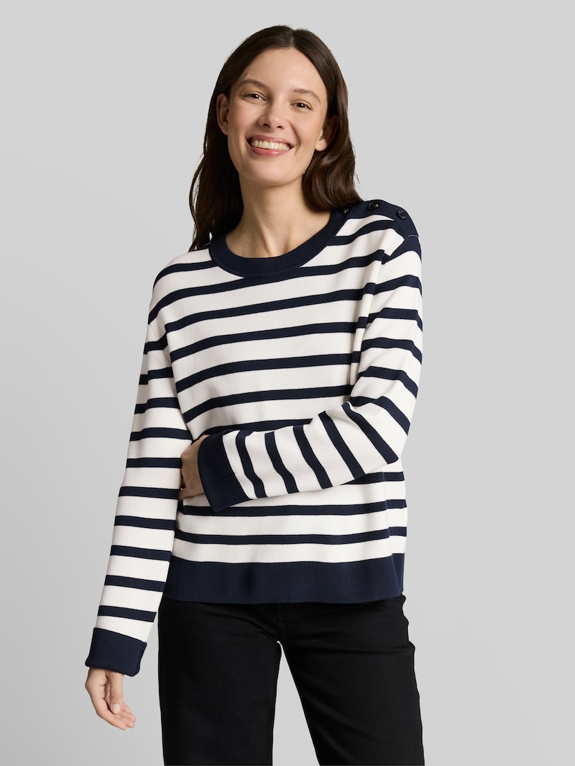 Knitted jumper with a striped pattern by Women, white sky blue knit stripe