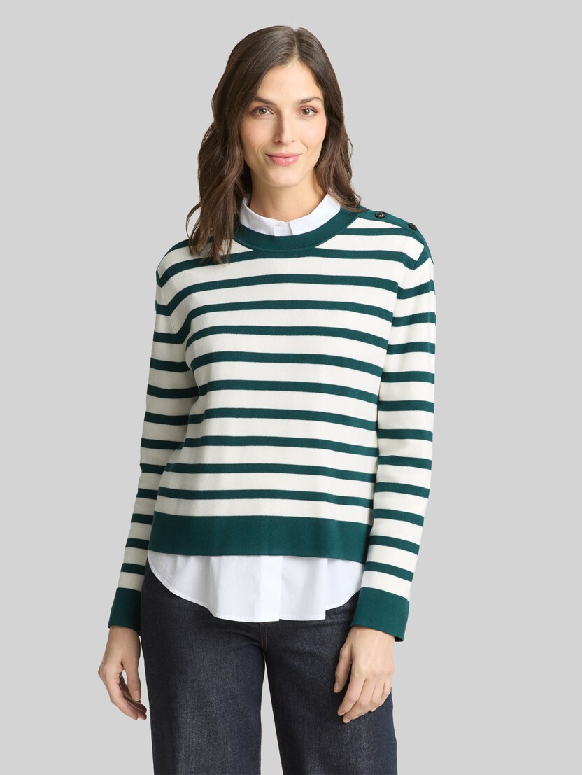 Gebreide trui met streepmotief door Women, white green knit stripe