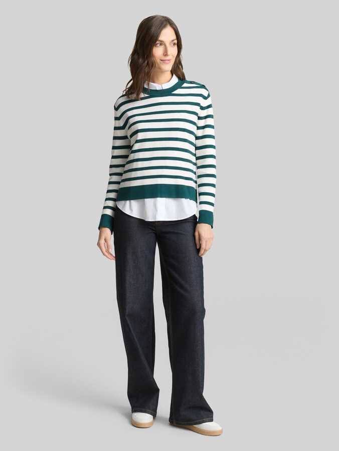 Pull en maille à rayures par Women, white green knit stripe