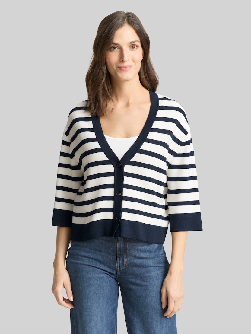 Loose fit cardigan with striped pattern by Women, white sky blue knit stripe