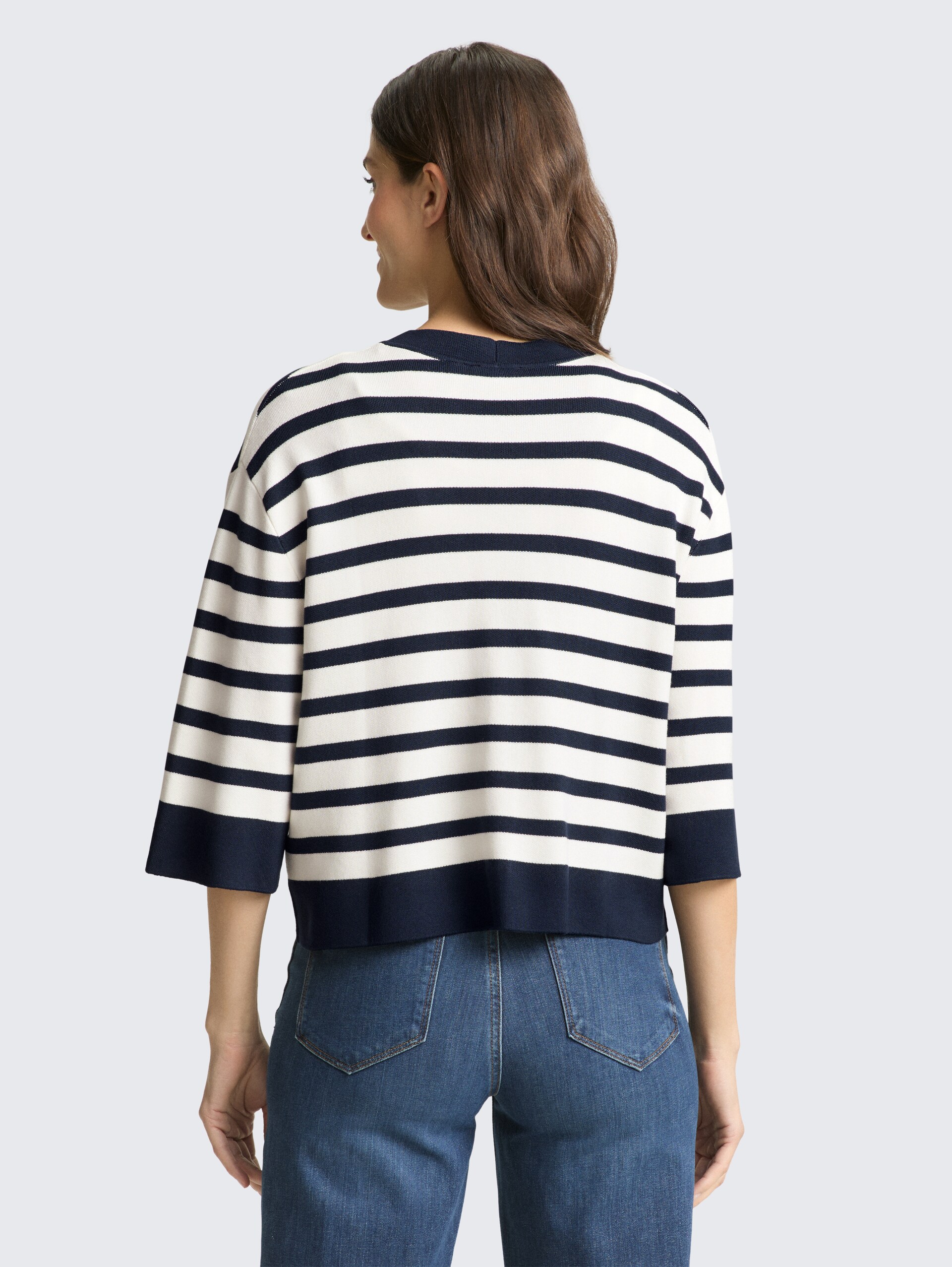 Loose Fit Cardigan mit Streifenmuster - white sky blue knit stripe