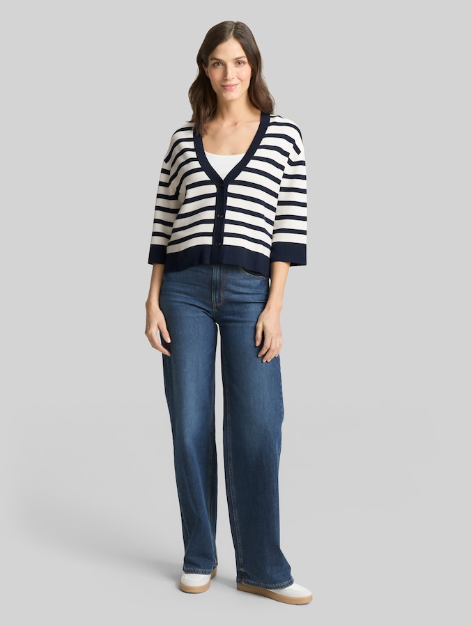 Loose fit vest met streepjesmotief door Women, white sky blue knit stripe