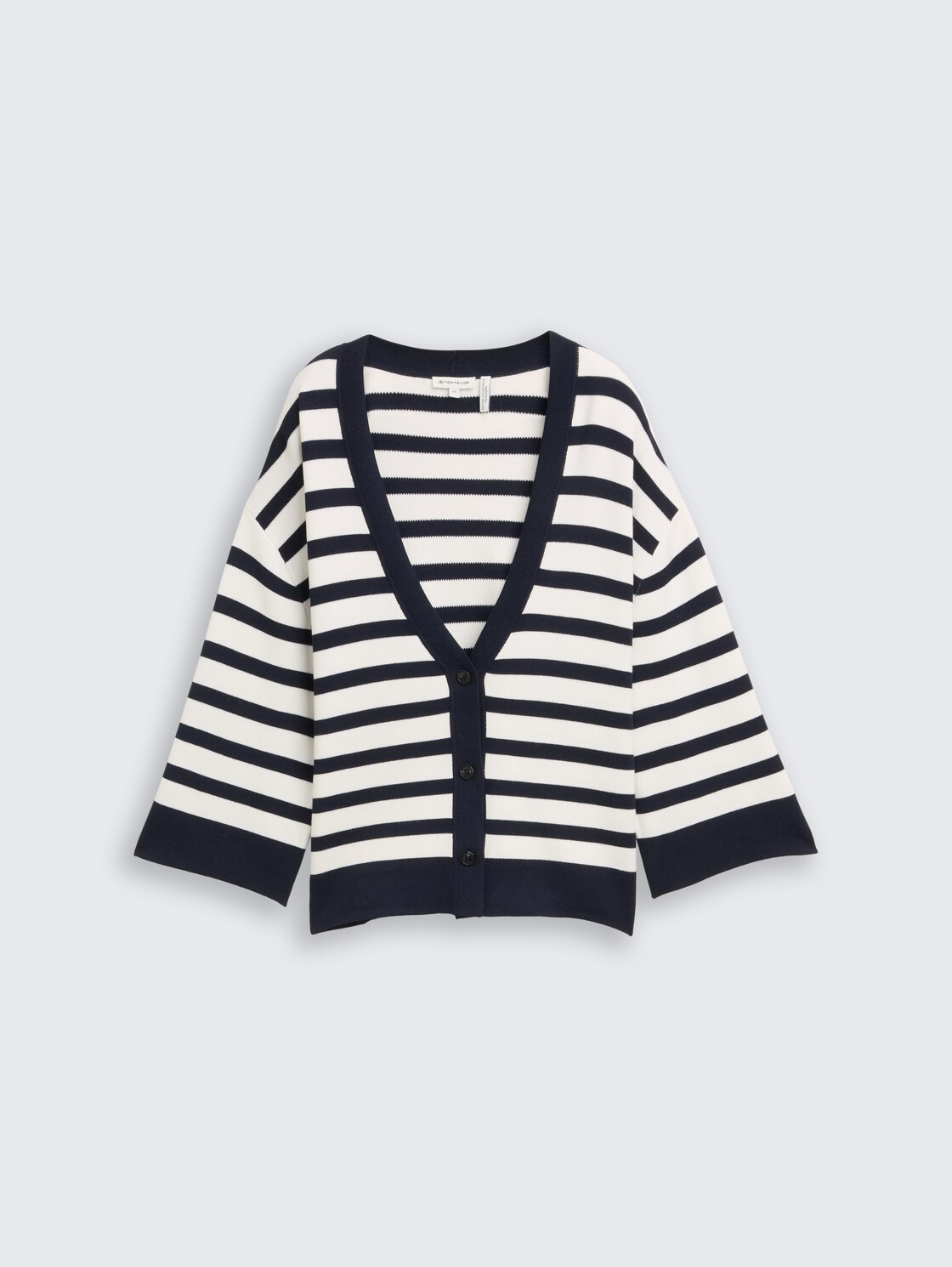 Loose Fit Cardigan mit Streifenmuster - white sky blue knit stripe