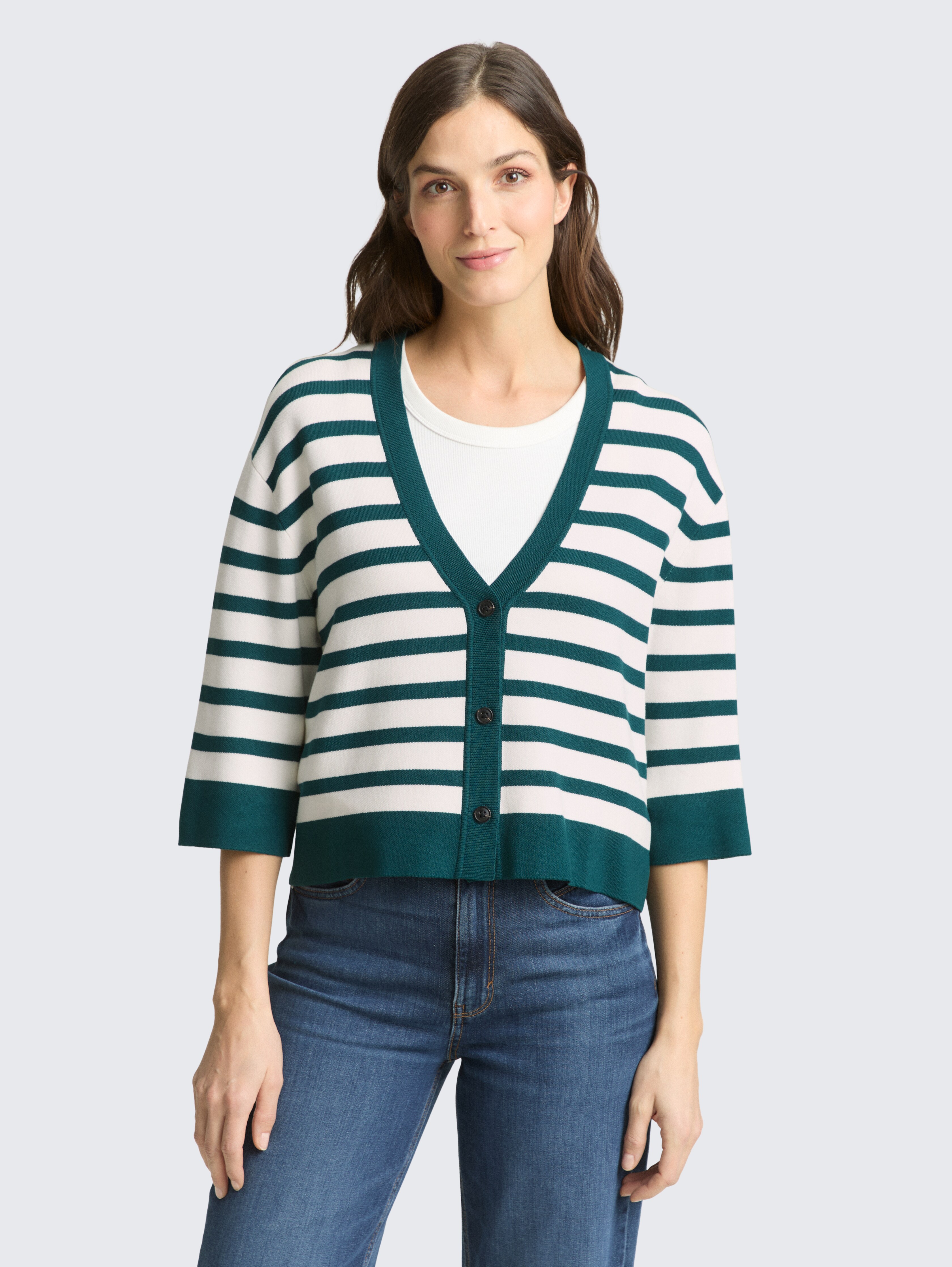 Loose Fit Cardigan mit Streifenmuster von Women, white green knit stripe