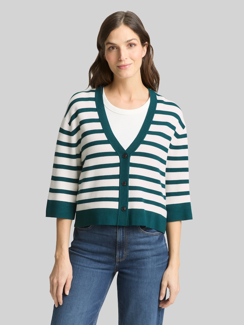 Loose fit cardigan with striped pattern by Women, white green knit stripe