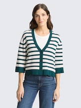 Loose Fit Cardigan mit Streifenmuster - white green knit stripe - Ausschnitt Model-Vorderansicht